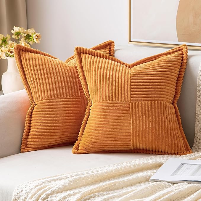 MIULEE Fall Burnt Orange Decorative Throw Pillow Covers 20x20 Inch 2 Pack | by MIULEE