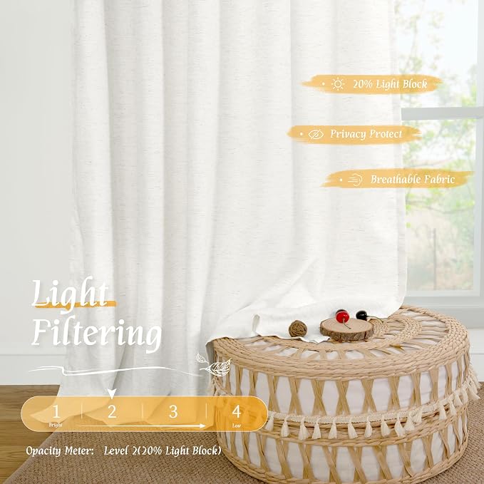 Light Filtering 63 inch Length Linen Curtains - Image 4