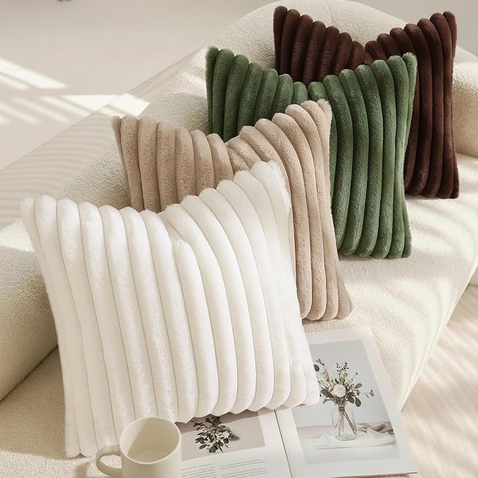 decorUhome Fall Faux Fur Throw Pillow Covers 26x26 Set of 2 Dark Brown | - Image 5