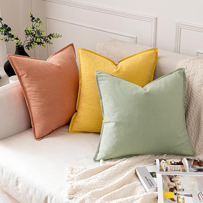 MIULEE Decorative Linen Pillow Covers 18x18 Inch Light Green | Boho Farmhouse​ - Image 4