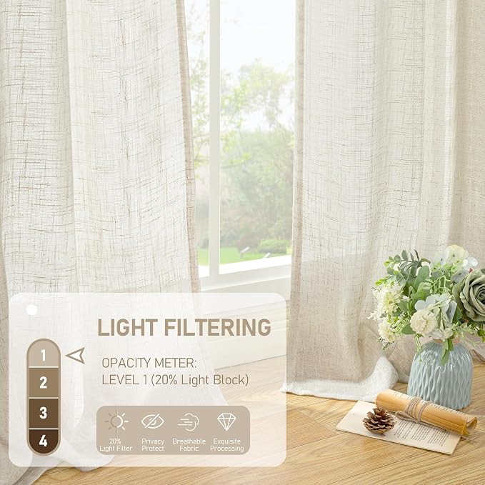 Natural Linen Semi Sheer Curtains 63 Inch - Image 4