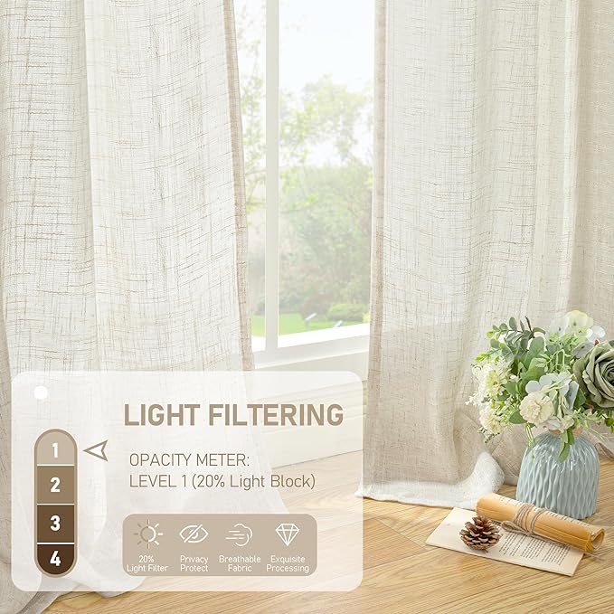 Semi Sheer 48 Inch Linen Curtains - Image 4