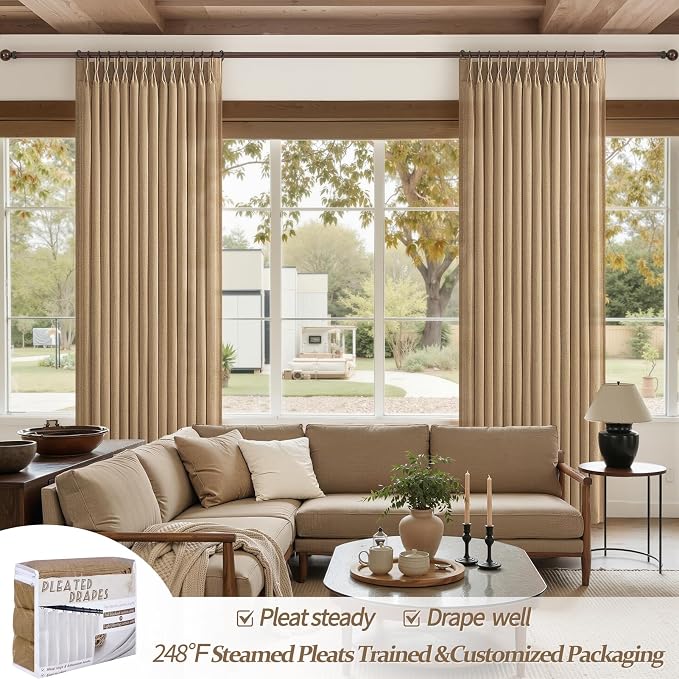 Pleated Linen Rust Brown Curtains 84 Inches Long 2 Panels Set - Image 5
