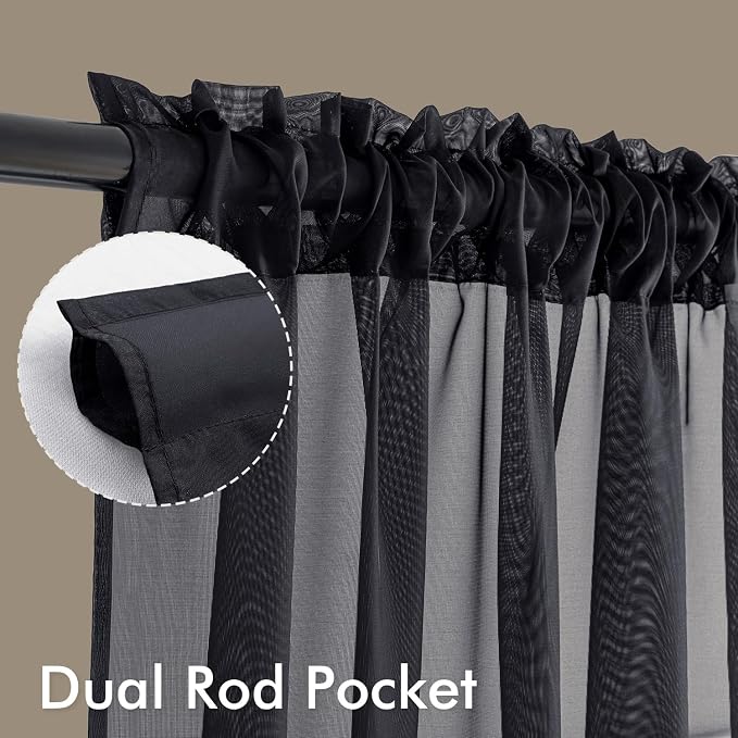 MIULEE Black Sheer Curtains 90 Inches Long 4 Panels 54 x 90 Inches | Light - Image 3