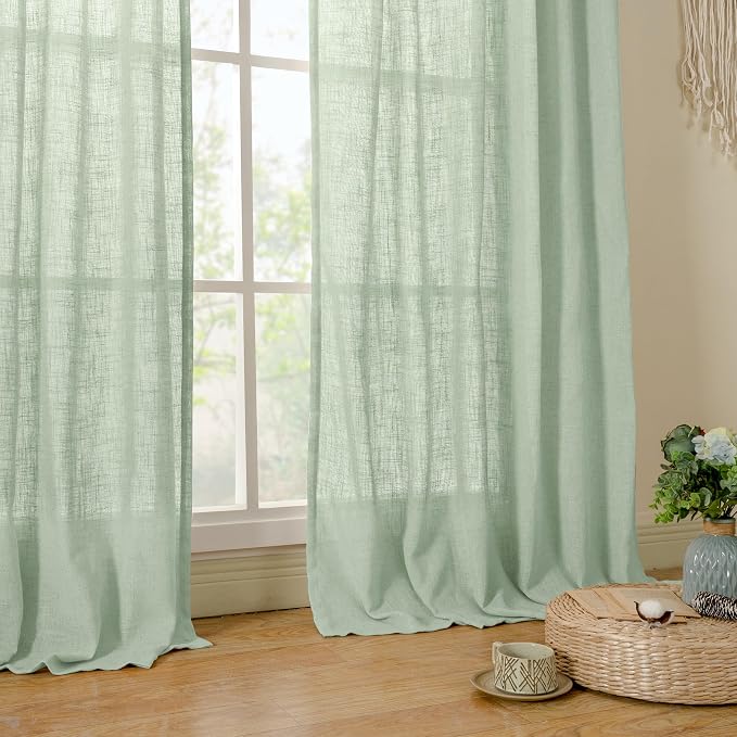 Fresh Green Linen Boho Curtains 68 inch Length 2 Panels - Image 9