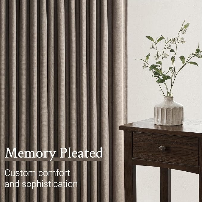 100 Inches Long Pleated Sheer Curtains, Dark Linen Blended Light Filtering - Image 3