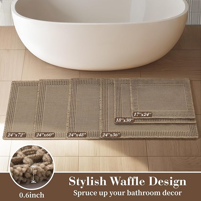 RESARE Waffle Bath Mat for Bathroom, Non Slip Bathroom Rugs 20"x32" Brown | - Image 5