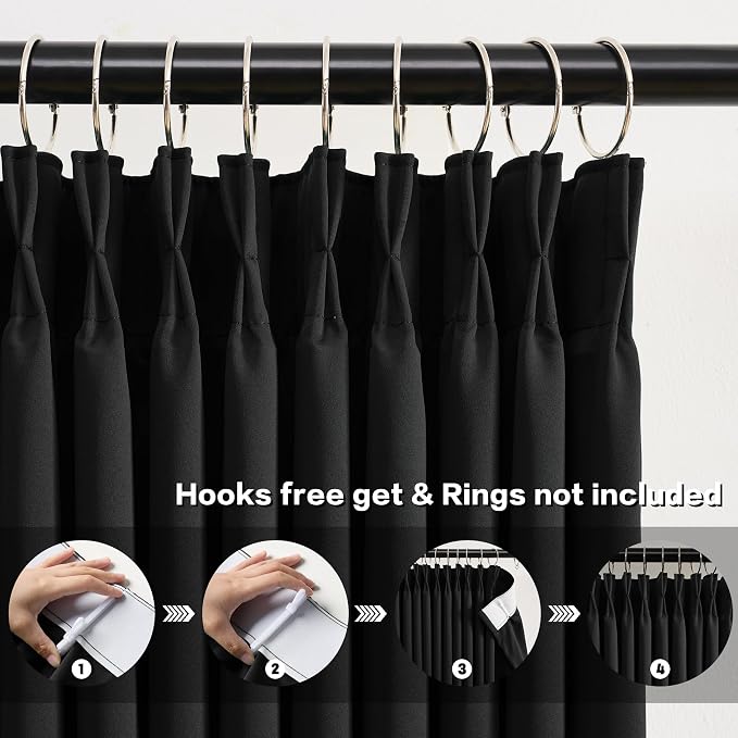72 Inch Wide Black Pinch Pleated Curtains 72 x 105, Thermal Insulated Noise - Image 2