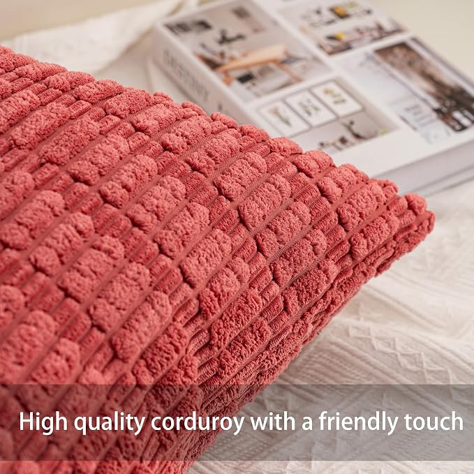 Pack of 2 Corduroy Decorative Throw Pillow Covers 12x20 Inch, Cranberry Red | - Image 3