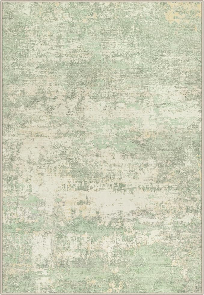 Area Rug Living Room: 5x5 Modern Washable Soft Carpet Green Cream | by FXRHLP