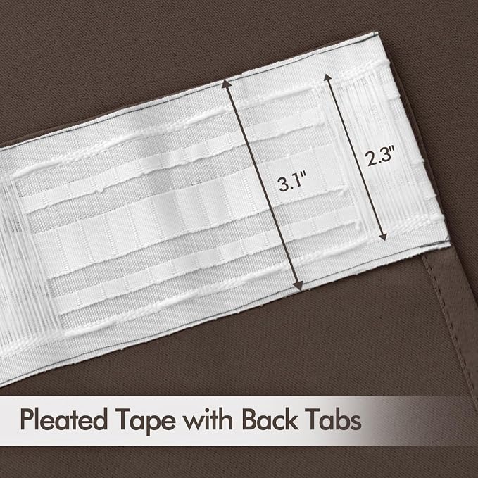 MIULEE Chocolate Brown Back Tab Blackout Curtains 52"x63" Long 2 Panels Set | - Image 4