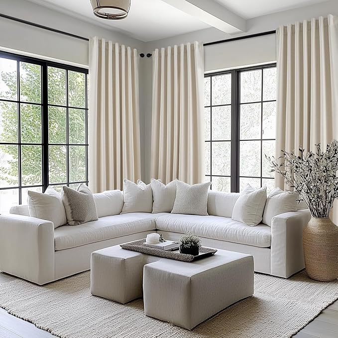 Topfinel 94 Inches Long Tan Colored Custom Blackout Linen Curtains, Internet - Image 2