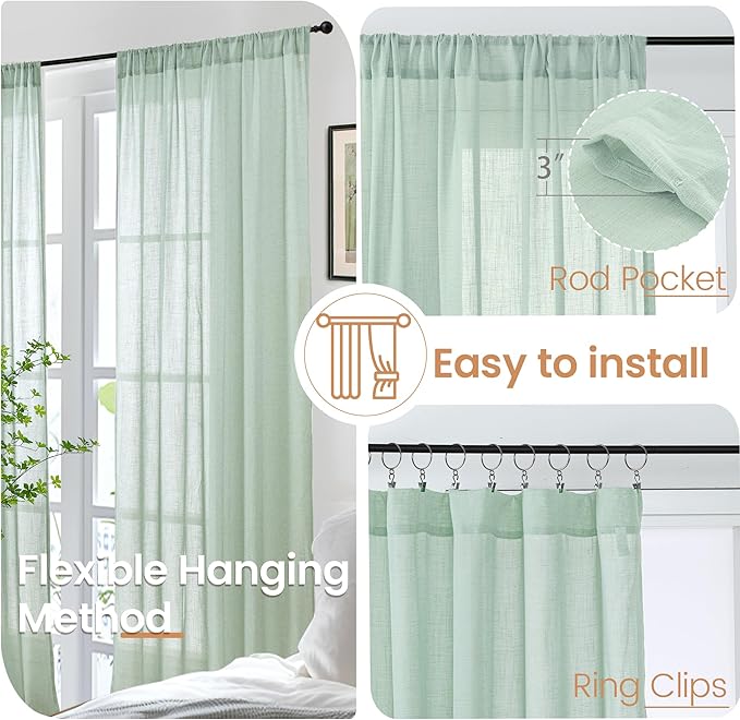 BGment Light Green Linen Curtains 40 Inches Long - Image 6
