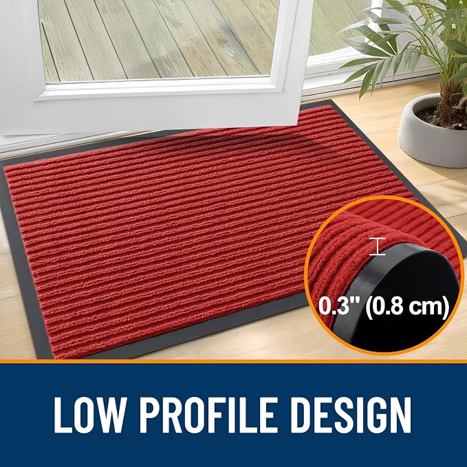 OLANLY 2-Pack Front Door Mats 47x23, Waterproof Heavy-Duty Doormats | Red - Image 4