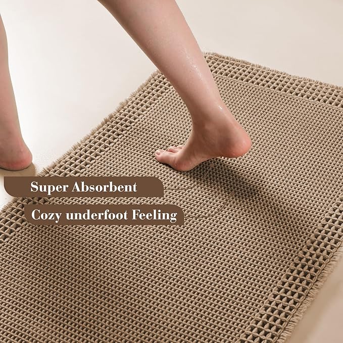 RESARE Waffle Bathroom Runner Rugs, Non Slip Boho Bath Mat 24"x72" Brown | Long - Image 3