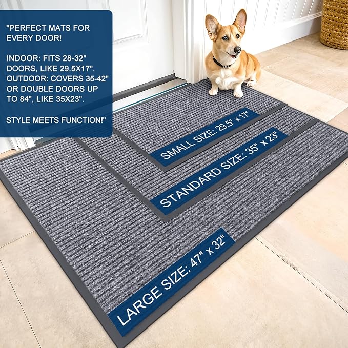 OLANLY 2-Pack Front Door Mats 33x21, Waterproof Heavy-Duty Doormats | Light Gray - Image 2