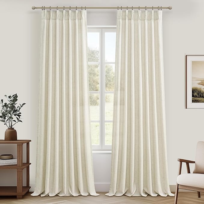 Pleated Extra Long 132 Inch Cream Curtains by PleatedDrapes
