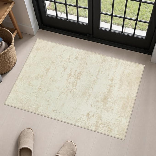 2x3 Washable Entryway Rug: Modern Abstract Indoor Soft Carpet Beige | by FXRHLP