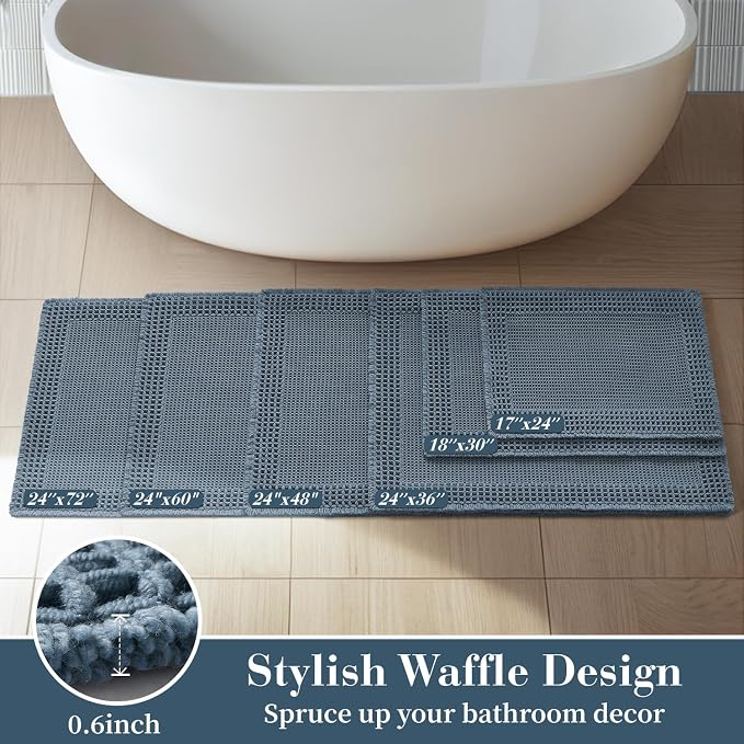 RESARE Waffle Bath Mat for Bathroom, Non Slip Bathroom Rugs 24"x36" Blue | - Image 5