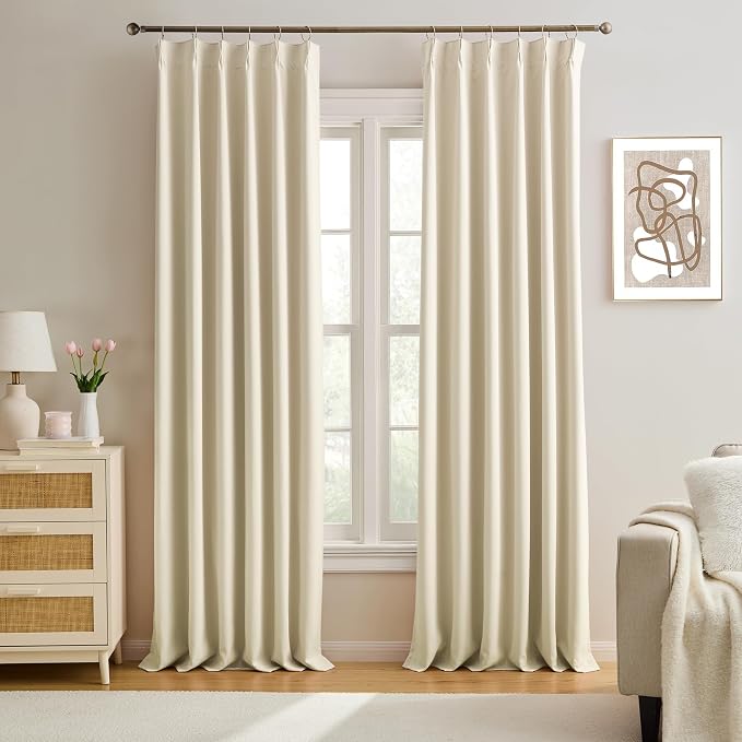 Long Large Pinch Pleated Curtains 144 Inches Long, Memory Shape Room Darkening by KEQIAOSUOCAI