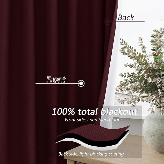 100% Blackout Curtains 96 Inch Length 2 Panels Set - Image 4