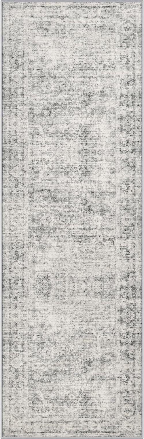 2x5 Washable Runner Rug：Modern Abstract Soft Carpet Black Grey | by FXRHLP