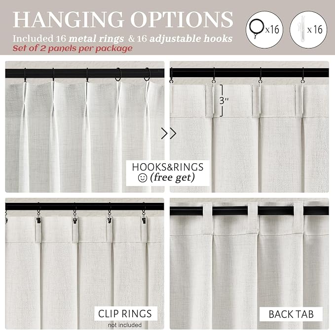 Extra Long 112 Inch Beige White Light Filtering High Ceiling Curtains - Image 8
