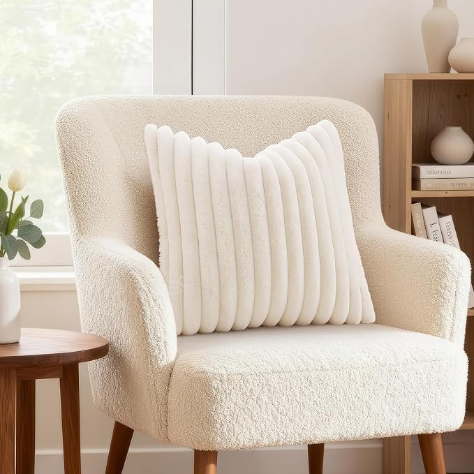 decorUhome Fall Faux Fur Throw Pillow Covers 26x26 Set of 2 Cream White | - Image 2