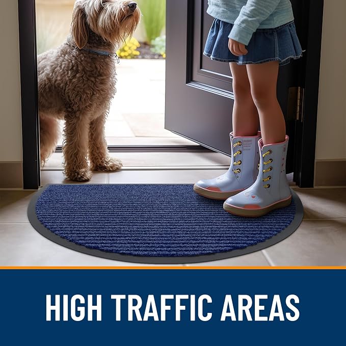 OLANLY Half Circle Front Door Mat 47x34, Waterproof Heavy-Duty Doormat | Blue - Image 7
