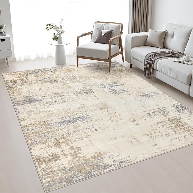 Area Rug Living Room: 4x4 Modern Washable Soft Carpet Beige Brown | by FXRHLP