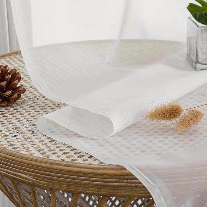 Ivory Sheer Curtains 84 Inches Long 2 Panels Set, Light Filtering Sheer Curtains - Image 4