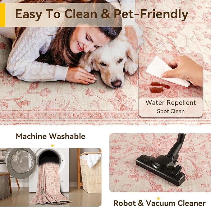 RELEANY Washable Area Rug, Large 9'x12', Water Repellent, Pet Friendly - Image 5