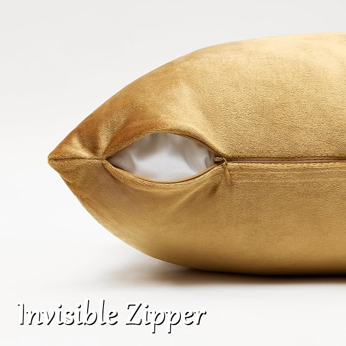 GIGIZAZA Golden Velvet Pillow Covers 20x20 Decorative Pillows Pack of 2 | Throw - Image 4