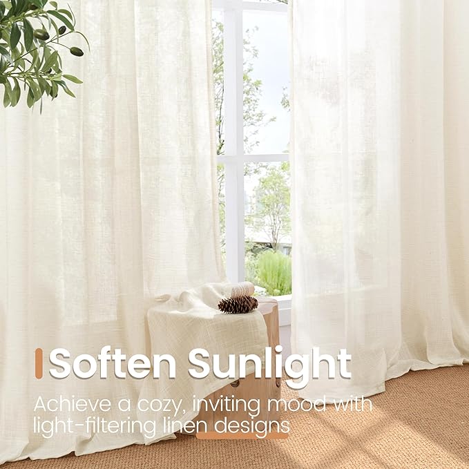 BGment Ivory Linen Curtains 45 Inches Long - Image 5