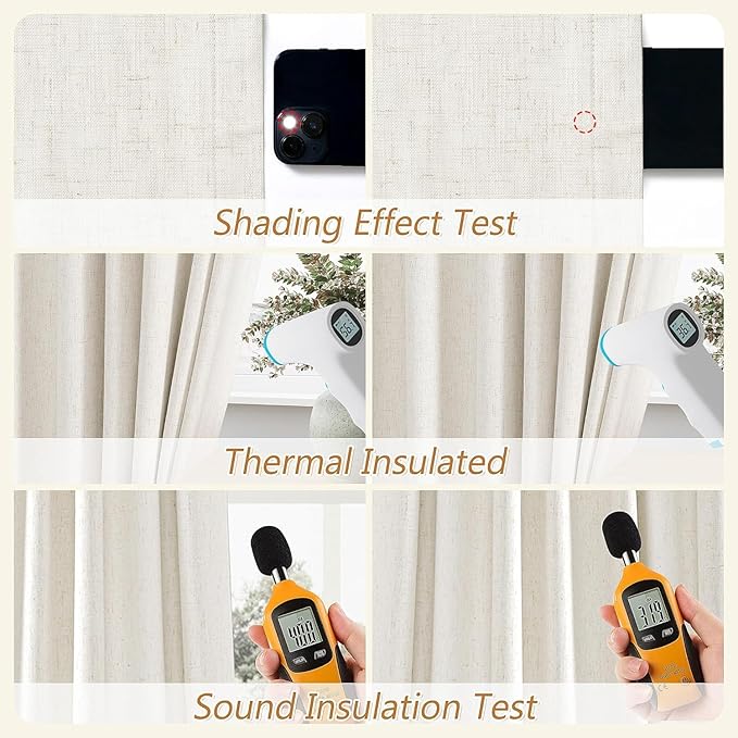 100% Blackout Linen Curtains for Bedroom 82 Inches Long Natural Cream Black Out - Image 5