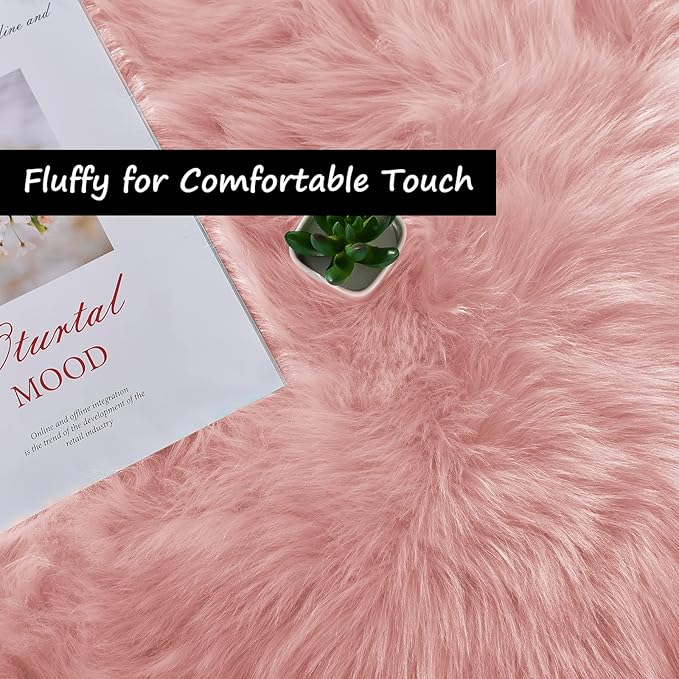 Goolela Pink Fluffy Rug 4x6 Fuzzy Faux Fur Shag Sheepskin Shaggy Rug - Image 3