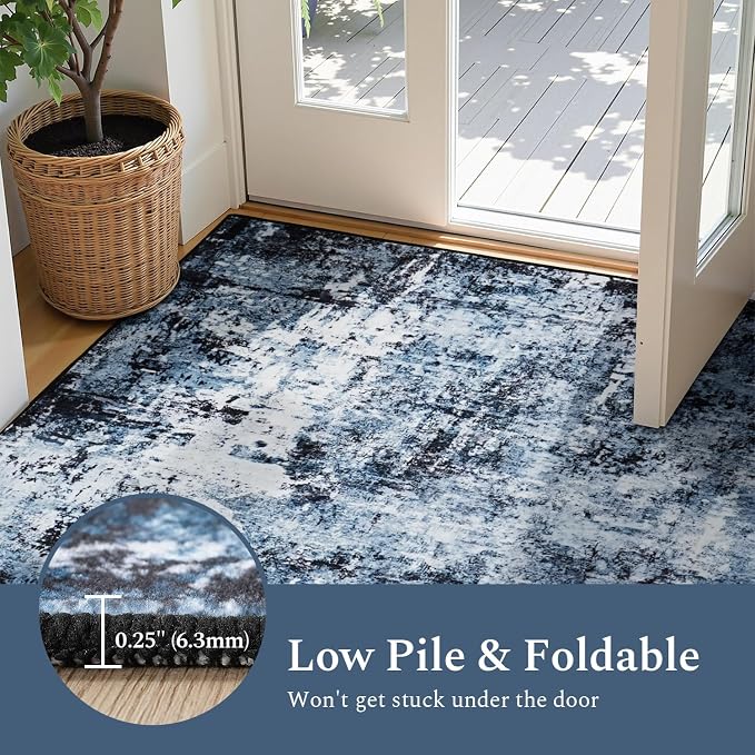 Rugflix 6x9 Area Rugs for Living Room, Washable Navy Blue Dark Large Rug | - Image 5