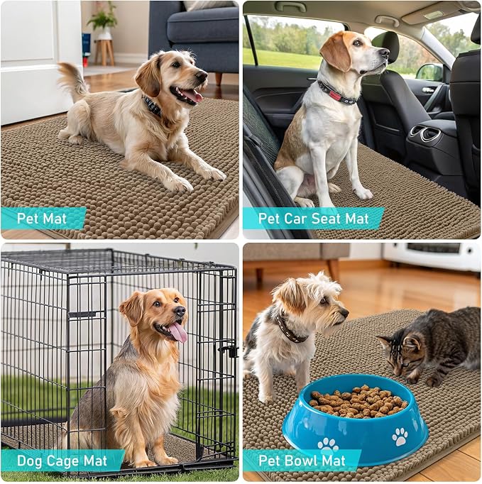 OLANLY Dog Door Mat for Muddy Paws 24x16, Super Absorbent Chenille Mud Mat | Tan - Image 7