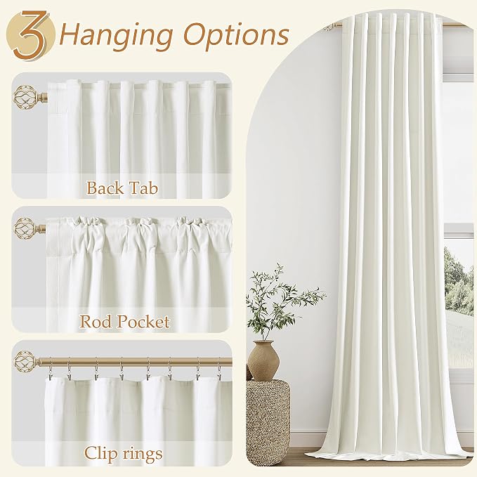 Ivory 100% Blackout Linen Curtains 102 Inch Length 2 Panels Set - Image 6