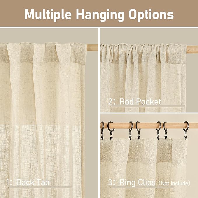 95 Inch Long Semi Sheer Linen Curtains - Image 3