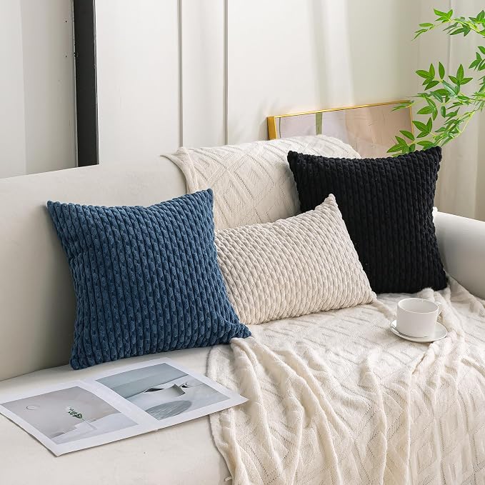 Set of 4 Blue Decorative Throw Pillow Covers 22x22 Inch Corduroy Pillow Covers - Image 3