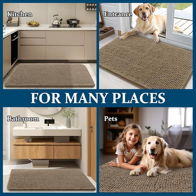 OLANLY Dog Door Mat for Muddy Paws 24x16, Super Absorbent Chenille Mud Mat | Tan - Image 8