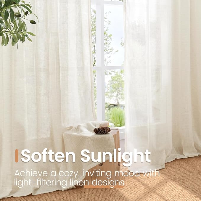 BGment Short Beige Linen Semi Sheer Curtains 36 Inch Length - Image 5