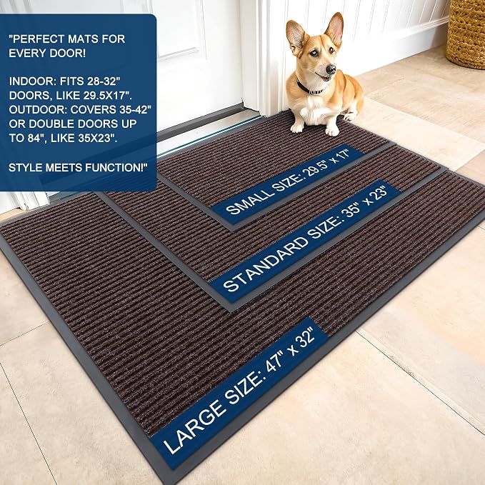 OLANLY Front Door Mat 47x34, Waterproof Heavy-Duty Indoor Outdoor Doormat | Tan - Image 2