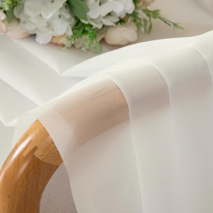 Ivory Sheer Curtains Tiers 36 Inch Length Set of 2, Voile Kitchen Curtains - Image 4