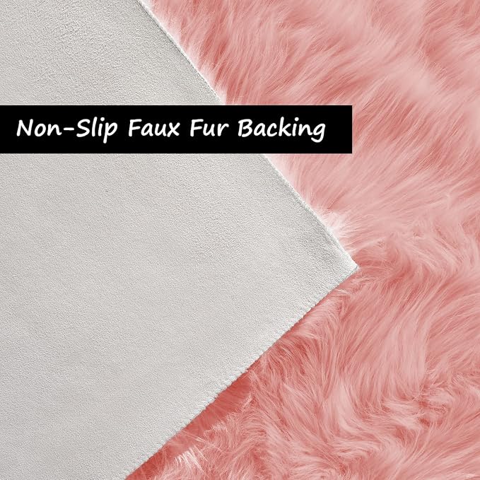 Goolela Pink Fluffy Rug 4x6 Fuzzy Faux Fur Shag Sheepskin Shaggy Rug - Image 5