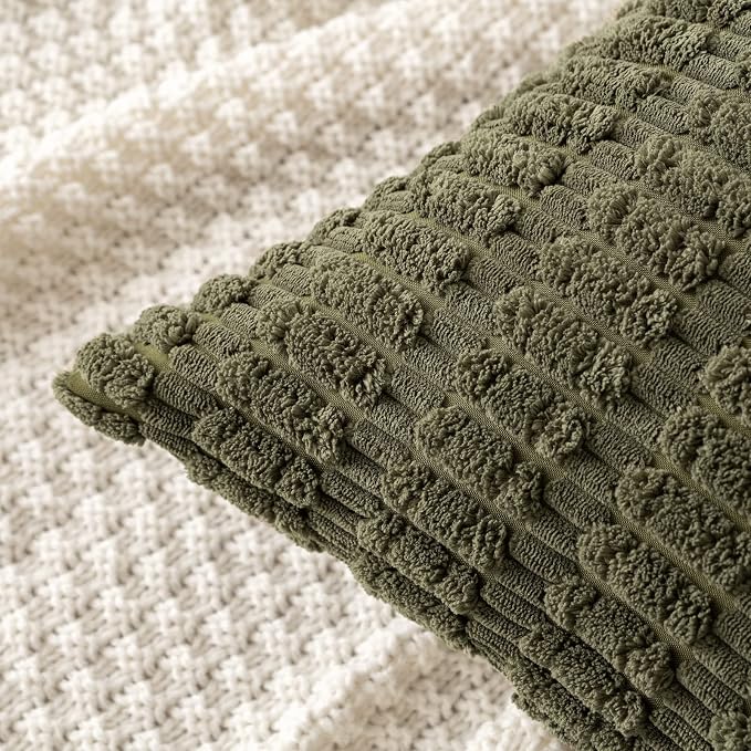 MIULEE Corduroy Decorative Throw Pillow Covers 18x18 Olive Green Pack of 2 | - Image 2