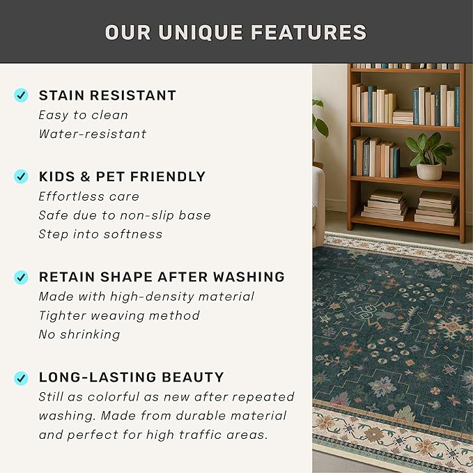 Vintage Dark Green 6x9 Dining Room Rugs - Image 7