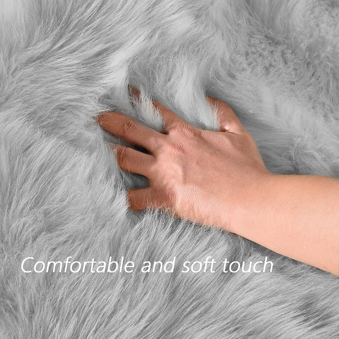 Latepis Gray Rugs for Living Room 5x6.7 Fluffy Shag Rug Washable Faux Fur Fuzzy - Image 4