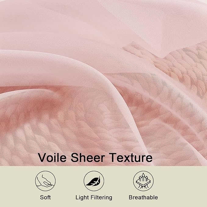 Blush Valances for Windows, Blush Sheer Curtains 14 Inch Length 2 Pack Kitchen - Image 3